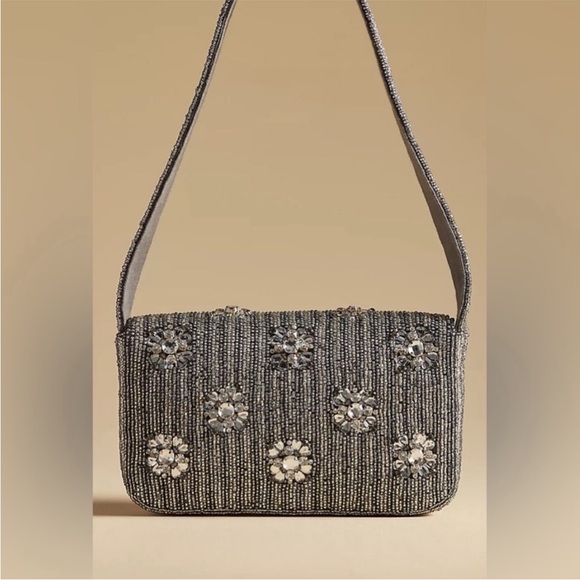 Elegant Anthropologie Silver and Glass Beaded Women's Shoulder Bag - Picture 3 of 10